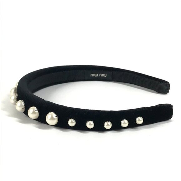 MIUMIU Faux pearl hair accessories hair band headband Katyusha Velor Black - Picture 5 of 12